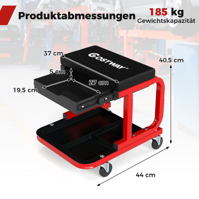 Dílenská stolička s kolečky, nosnost 185 kg, černá