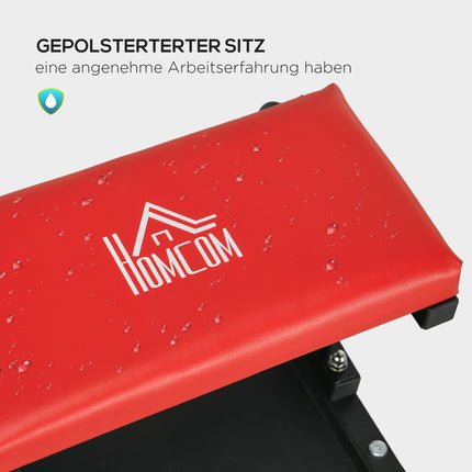 Workshop stool with shelf & padded seat - red steel