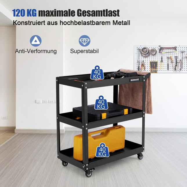 Werkstattwagen 3-etagiger Werkstattwagen mit 4 Universalrollen &amp; Griff 73 x 36 x 75 cm schwarz