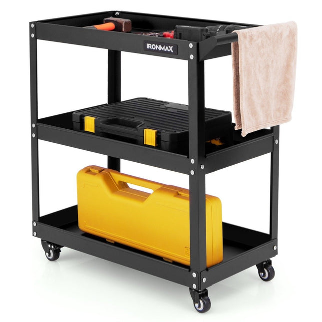 Werkstattwagen 3-etagiger Werkstattwagen mit 4 Universalrollen &amp; Griff 73 x 36 x 75 cm schwarz