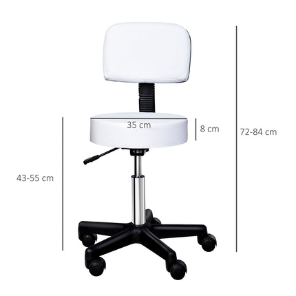 Swivel height-adjustable office stool with backrest, white