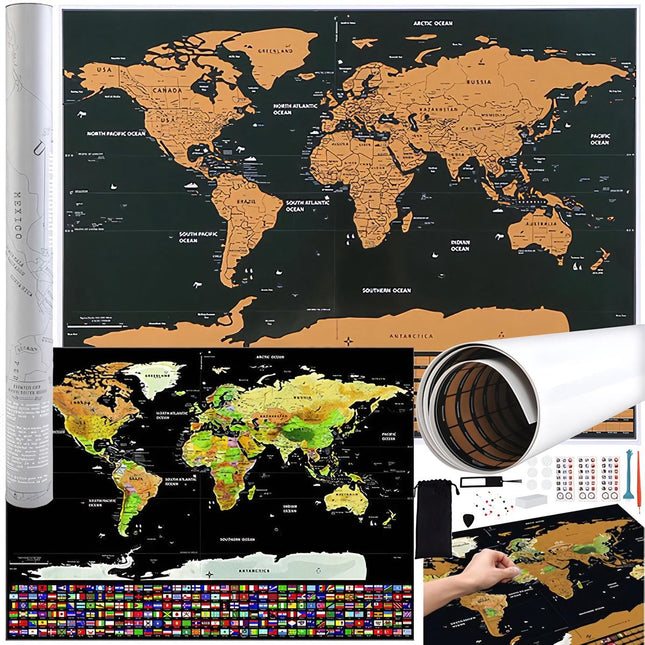 Mapa světa – stírací s vlajkami + příslušenství 23442