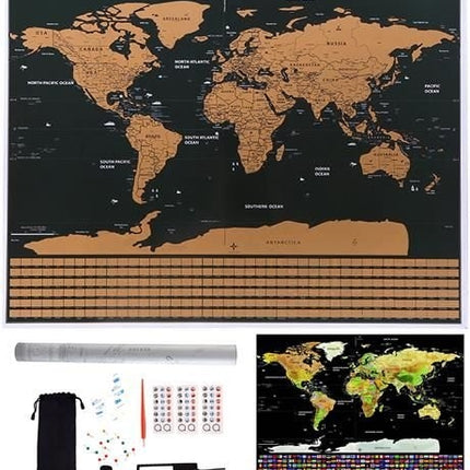 Mapa světa – stírací s vlajkami + příslušenství