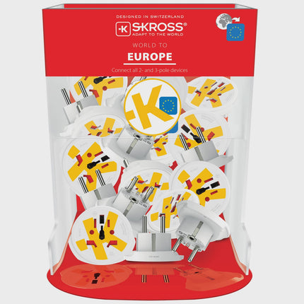 Cestovní adaptér World to Europe s uzemněním, 220+ zemí