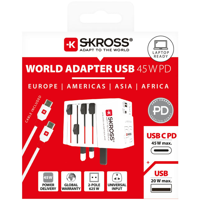 Cestovní adaptér MUV 1xUSB-C PD 1xUSB-A 45W bez uzemnění
