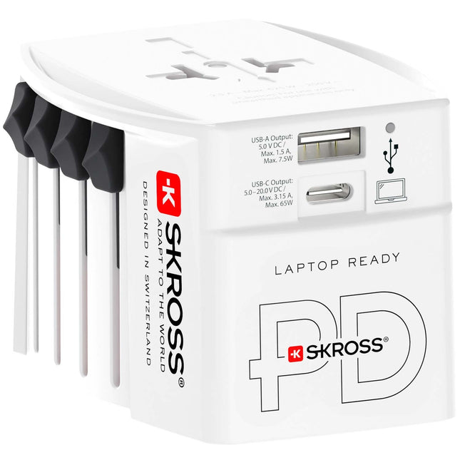 Cestovní adaptér MUV USB AC65PD USB-A+USB-C PD 65W bez uzemnění