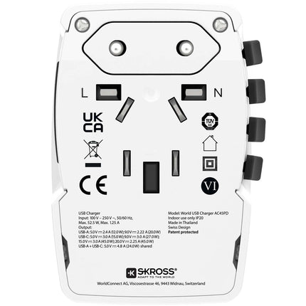 Cestovní adaptér PRO Light USB AC45PD World PD 45W s uzemněním