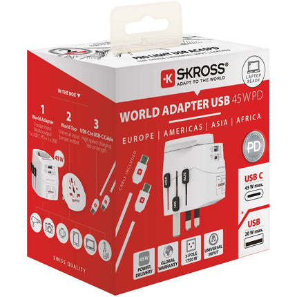 Cestovní adaptér PRO Light USB AC45PD World PD 45W s uzemněním
