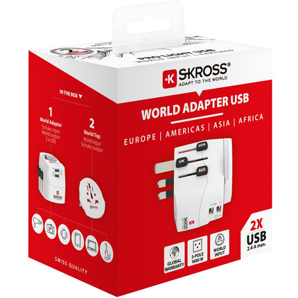 Cestovní adaptér PRO Light World 2xUSB-A 15W s uzemněním