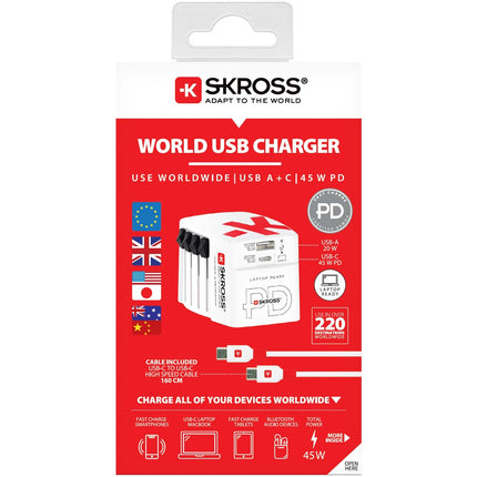 Cestovní nabíječka AC45PD USB-A+USB-C PD 45W bez uzemnění