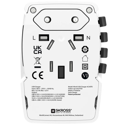Cestovní nabíječka AC45PD USB-A+USB-C PD 45W bez uzemnění