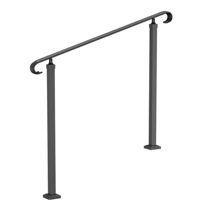 Wrought Iron Outdoor Stair Handrail, 2-Step, Black – Install Kit