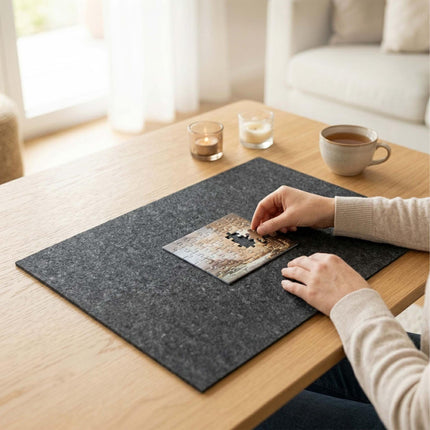 XL skládací plstěná podložka na puzzle – protiskluzový šedý povrch