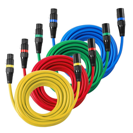 XLR Microphone Cables, 3-Pin Shielded, 25 ft, 4-Pack