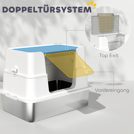 XL Stainless Steel Cat Litter Box, Scoop Included, Light Gray