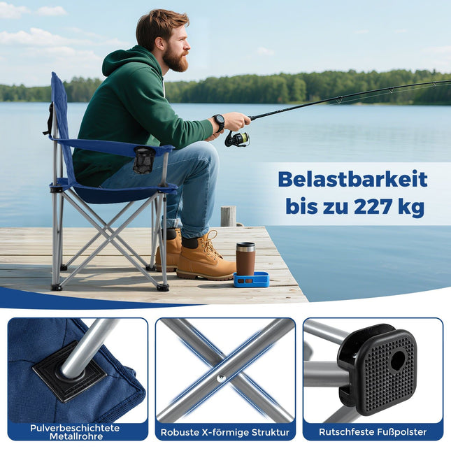 Skládací kempingová židle XXL s chladicí kapsou a držákem nápojů, nosnost 227kg
