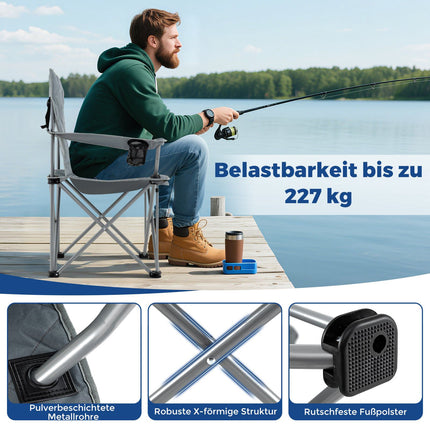 XXL Folding Camping Chair with Cooler & Cup Holder, 227kg Capacity