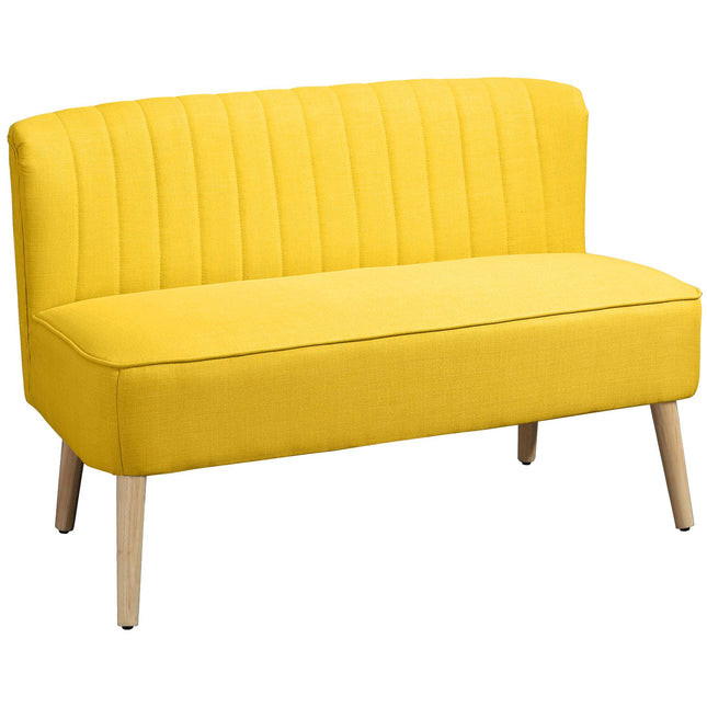 Pohovka dvoumístná, pěna a len, kompaktní design, žlutá