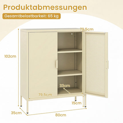 Yellow Metal Buffet Sideboard with Adjustable Shelves