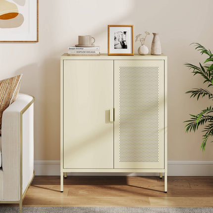 Yellow Metal Buffet Sideboard with Adjustable Shelves