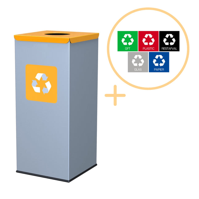 Hranatý odpadkový koš, 60L – ekologická recyklace, žlutý