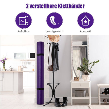 Yogamatte mit beidseitigem Anti-Rutsch-Design &amp; 2 verstellbaren Klettbändern lila