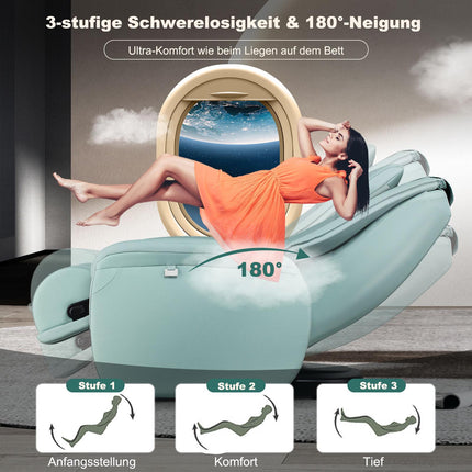 Masážní křeslo zero gravity, SL dráha, vyhřívání zad, zelené