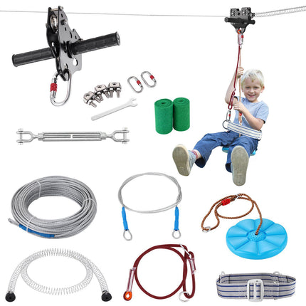 Zip Line Kit 160 ft, 500 lb Capacity, Spring Brake, Seat