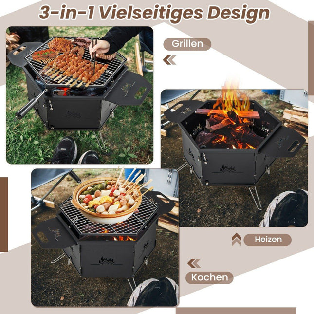 Velký gril na dřevěné uhlí s 360° otočným roštem 2 v 1 ohniště 77 x 74 x 38 cm