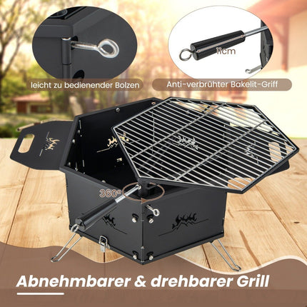 Velký gril na dřevěné uhlí s 360° otočným roštem 2 v 1 ohniště 77 x 74 x 38 cm