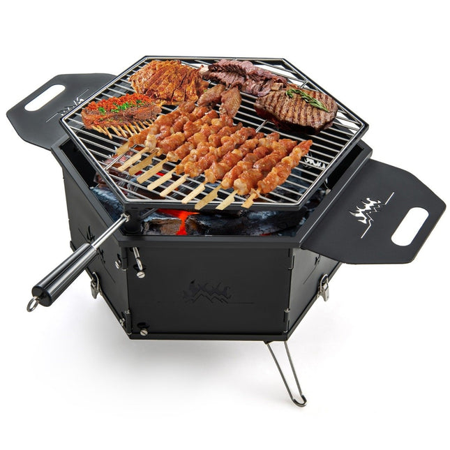 Velký gril na dřevěné uhlí s 360° otočným roštem 2 v 1 ohniště 77 x 74 x 38 cm