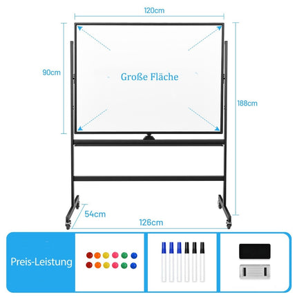 mobilní magnetická velká otočná oboustranná tabule 360° otočná 90 x 120 cm černá + bílá