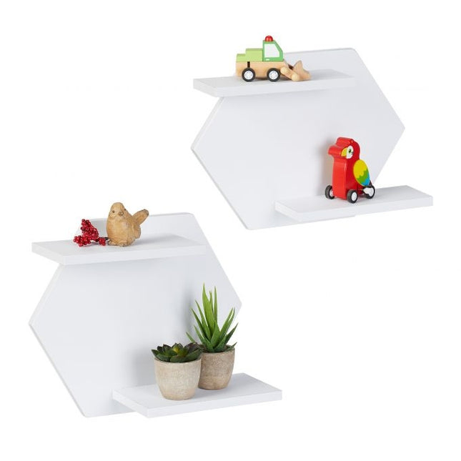 Zeshoekige wandplanken in een set van 2
