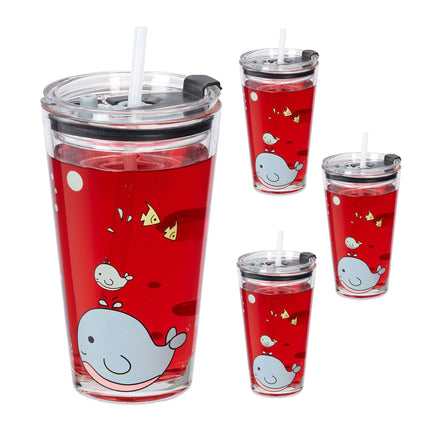 set of 4 children's glasses with whale motif