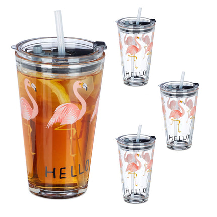 sada 4 skleněných lahví Flamingo