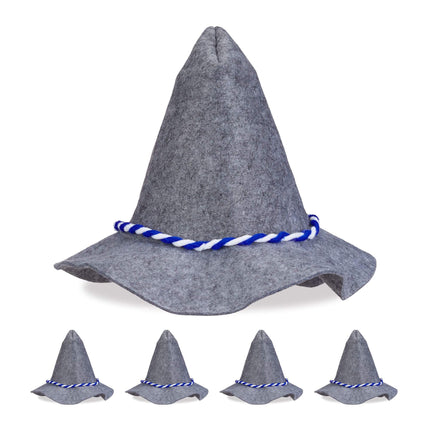 set of 5 Seppel hats with blue and white cord