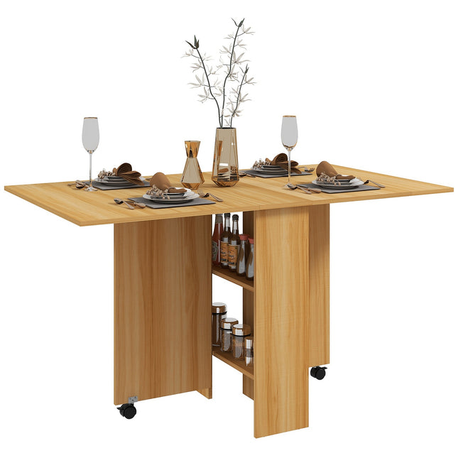 Malý skládací jídelní stůl, 140cm, úsporný, teak